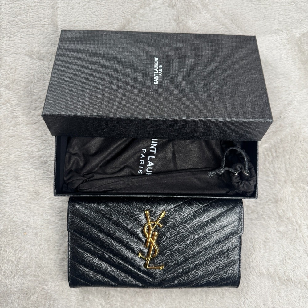 Saint Laurent Monogram‎ 372264 Leather Long Wallet Womens  Black Preowned